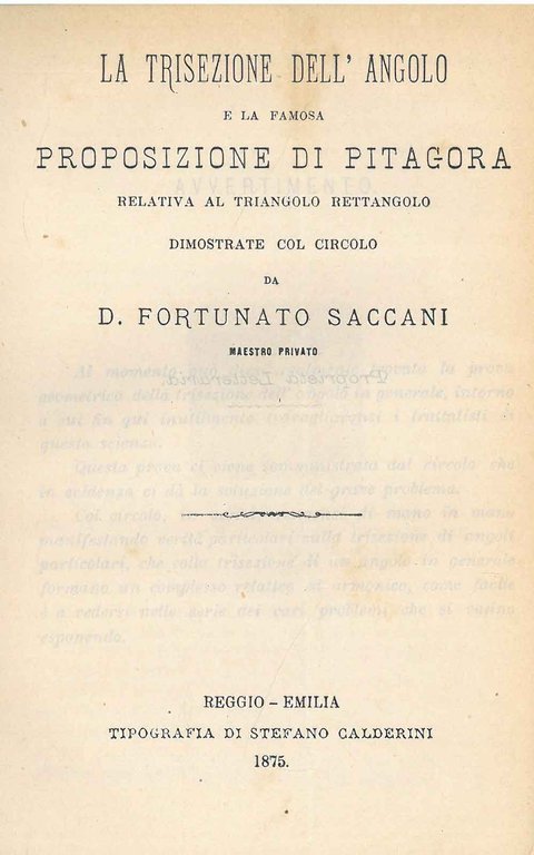 La trisezione dell'angolo e la famosa proposizione di Pitagora relativa …