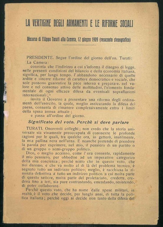 La Vertigine degli armamenti e le riforme sociali. Discorso alla …