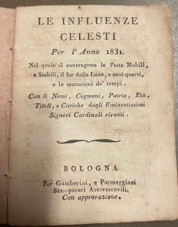 Le influenze celesti per l'anno 1831.