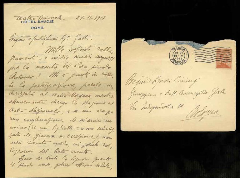 Lettera autografa di 40 righe manoscritte inviata alla famiglia Gatti …