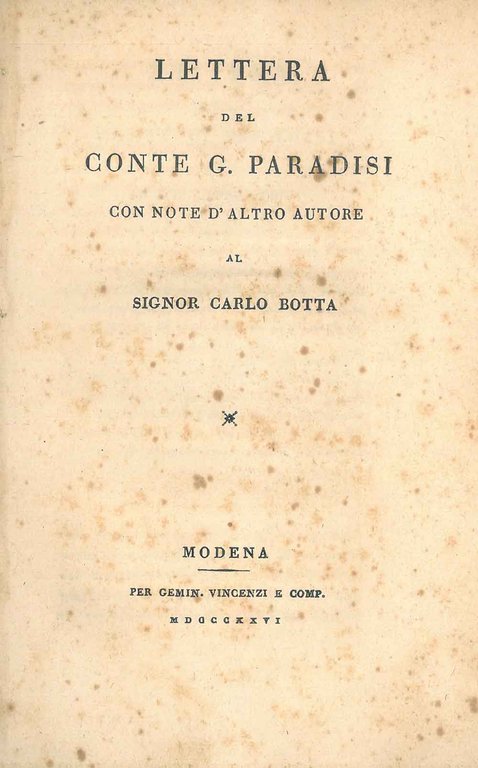 Lettera del Conte G. Paradisi con note d'altro autore al …