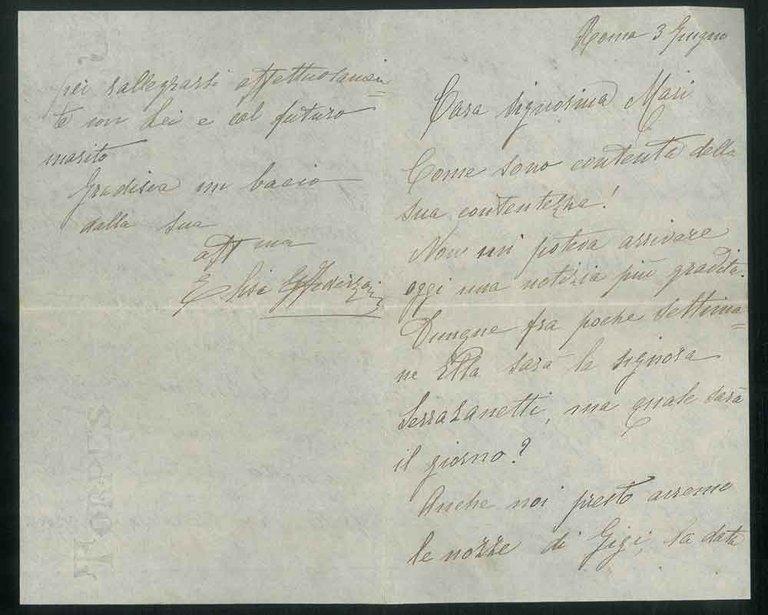 Lettera manoscritta con firma autografa a Maria Mari (Serrazanetti) Roma …