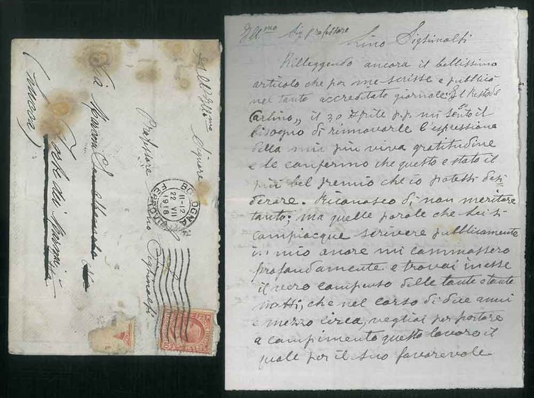 Lettera ripiegata con busta viaggiata.
