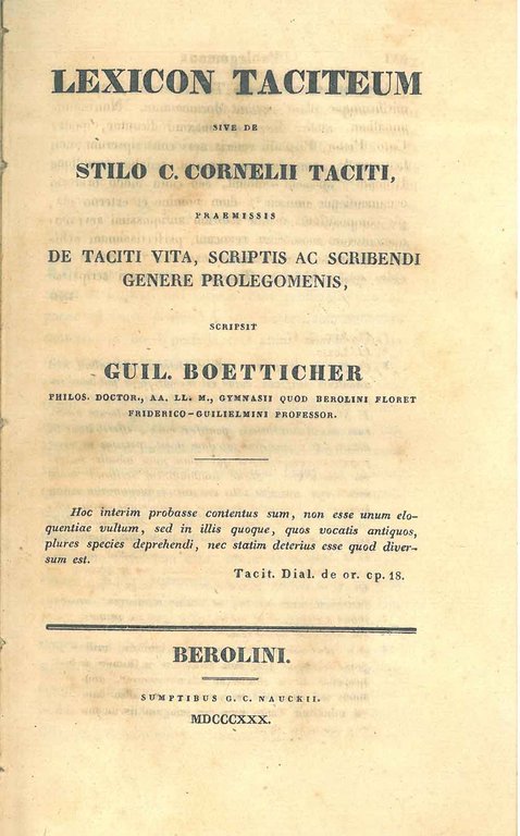 Lexicon Taciteum sive de stilo C. Cornelii Taciti