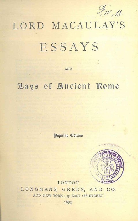 Lord Macaulay's Essays and Lays of ancient Rome