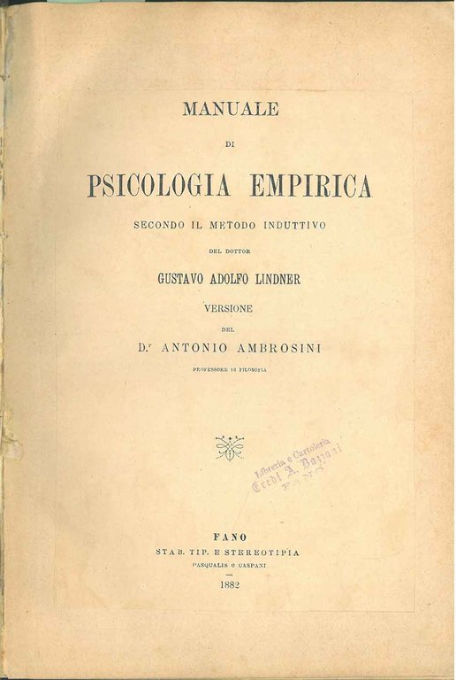 Manuale di psicologia empirica secondo il metodo induttivo
