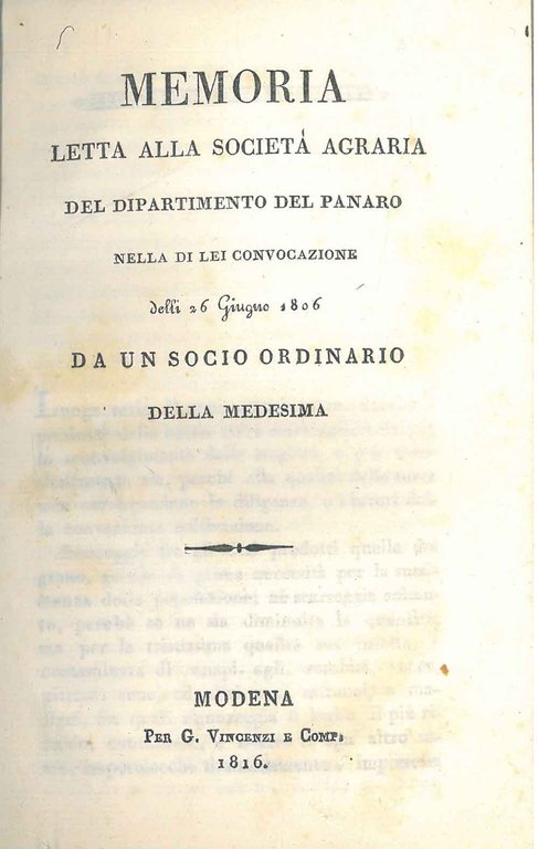 Memoria letta alla Società agraria del Dipartimento del Panaro nella …