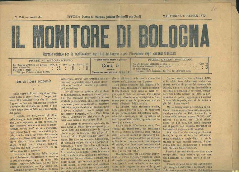 Monitore di Bologna. 25 ottobre 1870. Anno xi, n. 286