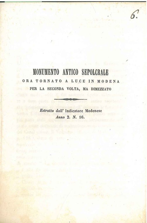 Monumento antico sepolcrale ora tornato a luce in Modena per …