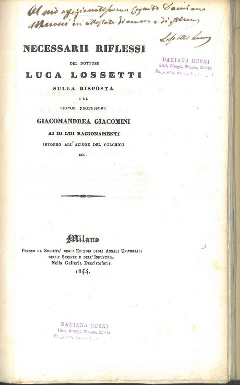 Necessarii riflessi del dottore Luca Lossetti sulla risposta del Signor …