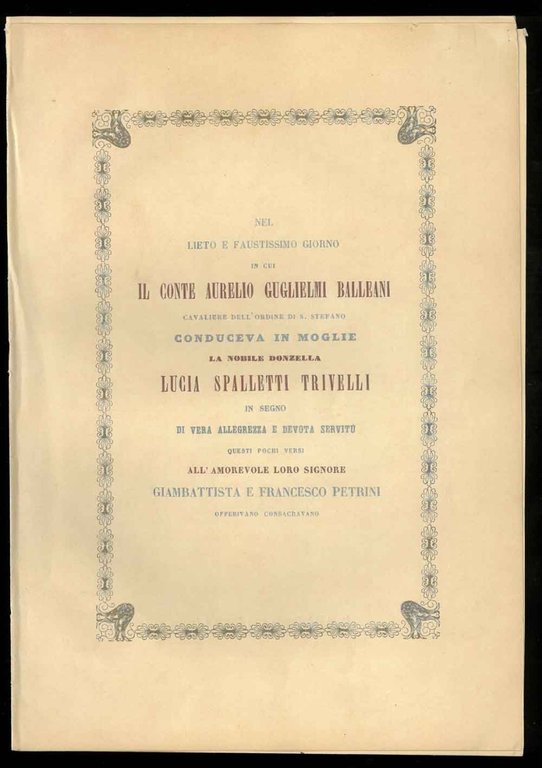 Nel lieto e faustissimo giorno in cui il conte Aurelio …
