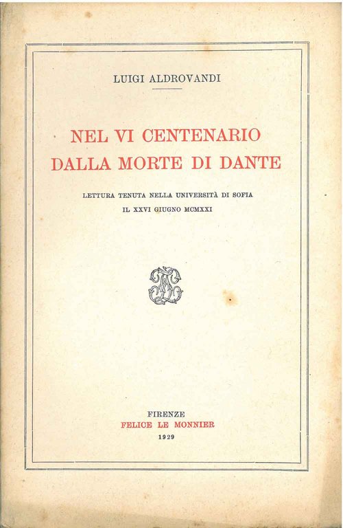 Nel VI centenario dalla morte di Dante. Lettura tenuta nella …