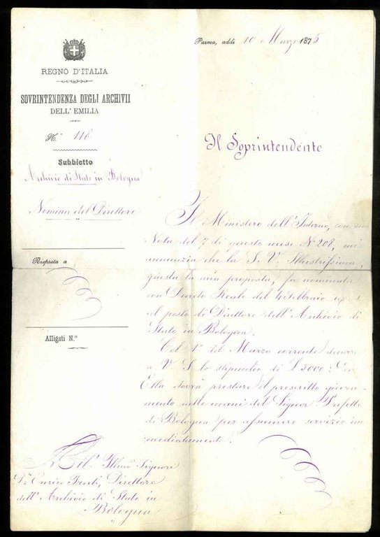 Nomina con Decreto Reale del 4 Febbraio 1875 (di Enrico …