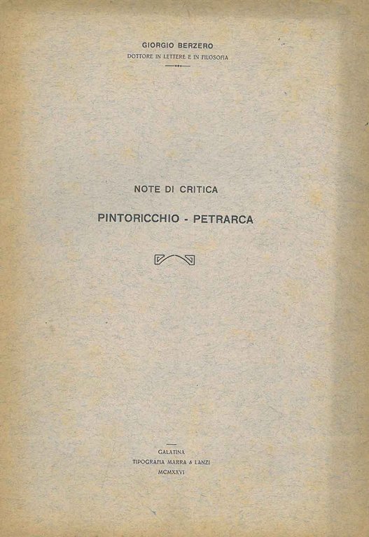 Note di critica. Pintoricchio-Petrarca