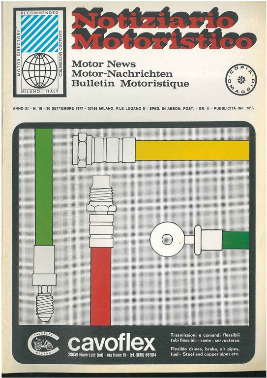 Notiziario motoristico. Anno IX, n. 16, 30 settembre 1977