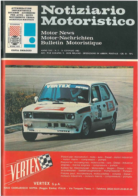 Notiziario motoristico. Anno XVI, n. 2, 31 gennaio 1982