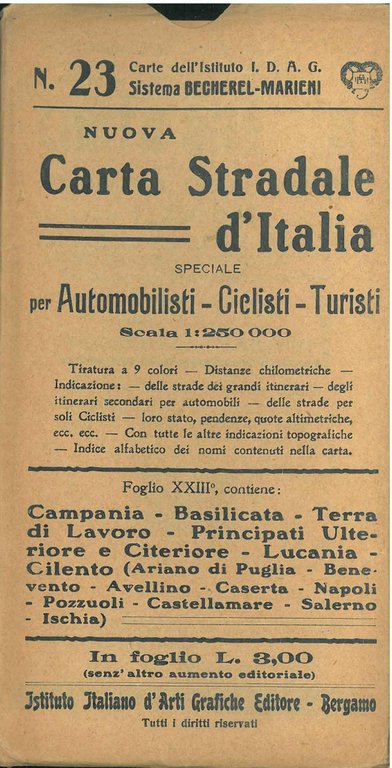 Nuova carta stradale d'Italia, speciale per automobilisti, ciclisti, turisti. Scala …