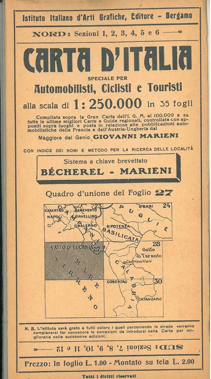 Nuova carta stradale d'Italia, speciale per automobilisti, ciclisti, turisti. Scala …