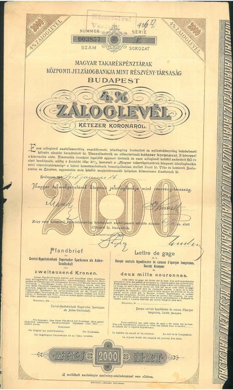 Obligazione di 2000 corone ungheresi