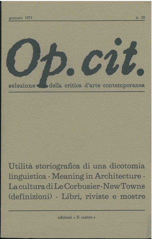 Op. cit. Rivista quadrimestrale di selezione della critica d'arte contemporanea. …