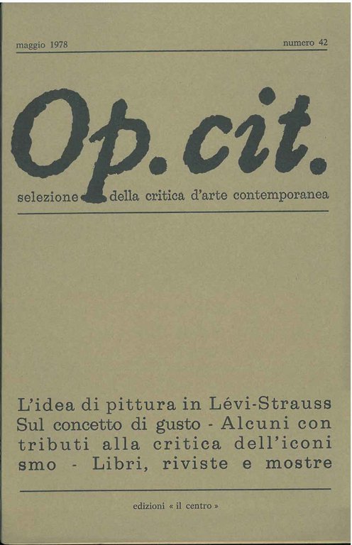 Op. cit. Rivista quadrimestrale di selezione della critica d'arte contemporanea. …