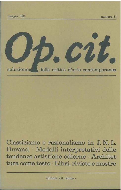 Op. cit. Rivista quadrimestrale di selezione della critica d'arte contemporanea.Maggio …