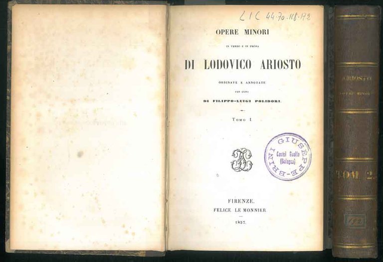 Opere minori in verso e in prosa di Lodovico Ariosto …