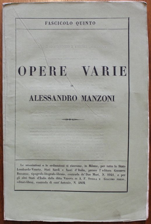 Opere varie di Alessandro Manzoni. Fascicolo quinto. Lettre a M. …