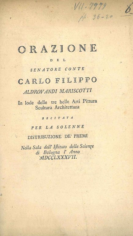 Orazione del senatore conte (.) in lode delle tre belle …