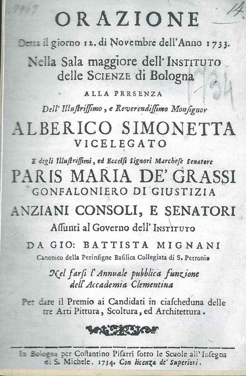 Orazione detta il giorno 12 novembre dell'Anno 1733 nella sala …