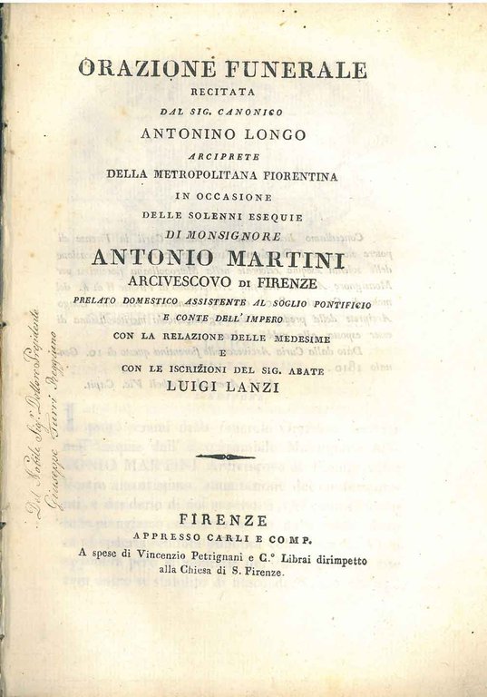 Orazione funerale recitata dal Sig. Canonico Antonio Longo arciprete della …