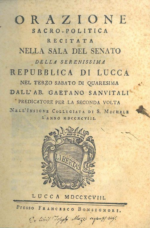 Orazione sacro-politica recitata nella sala del Senato della Serenissima repubblica …