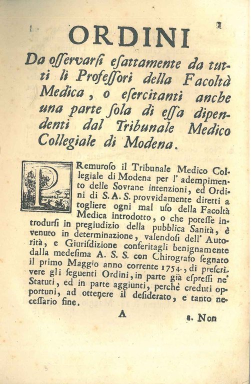 Ordini da osservarsi esattamente da tutti li professori della facoltà …