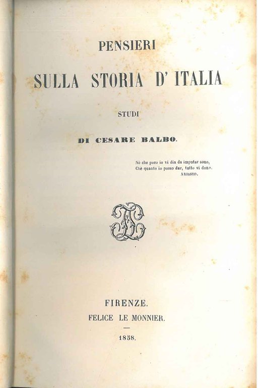 Pensieri sulla storia d'Italia. Studi