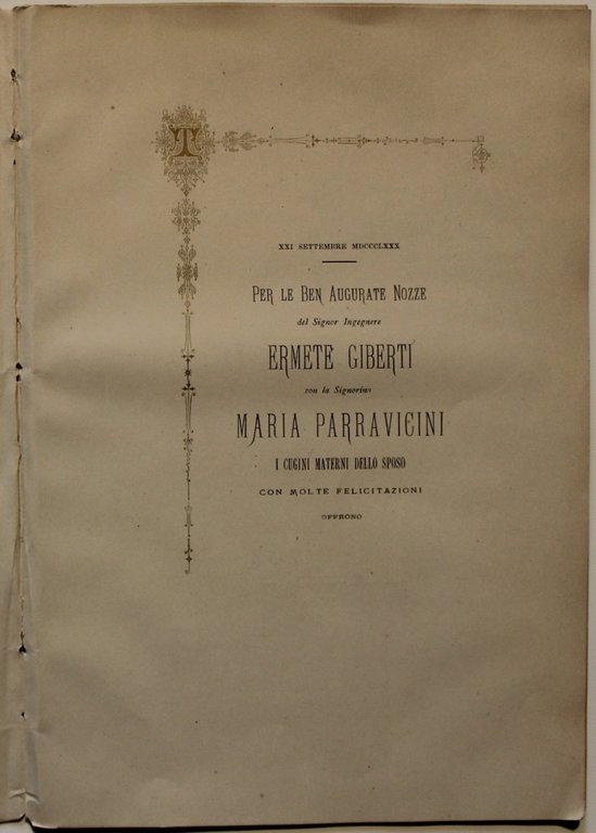 Per le ben augurate nozze del signor Ingegnere Ermete Giberti …