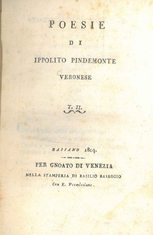 Poesie di Ippolito Pindemonte veronese. Secondo volume di due