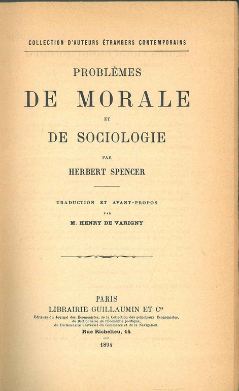 Problèmes de morale et de sociologie Traduzione e introduzione in …