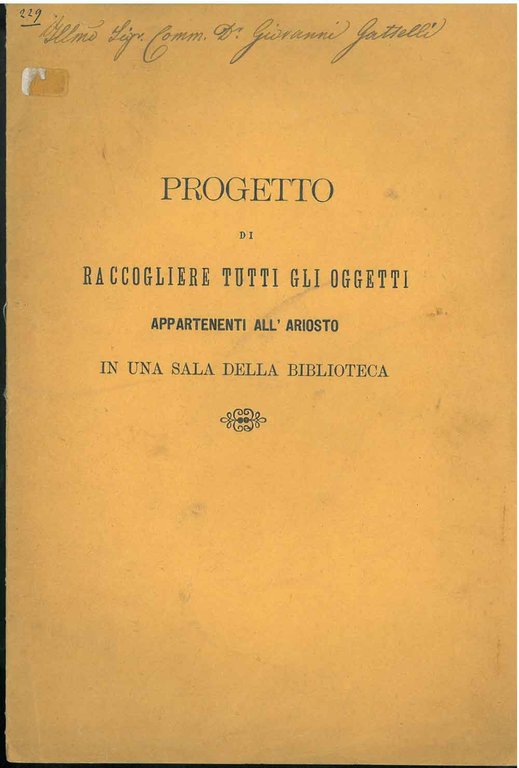 Progetto di raccogliere tutti gli autografi appartenenti all'Ariosto in una …