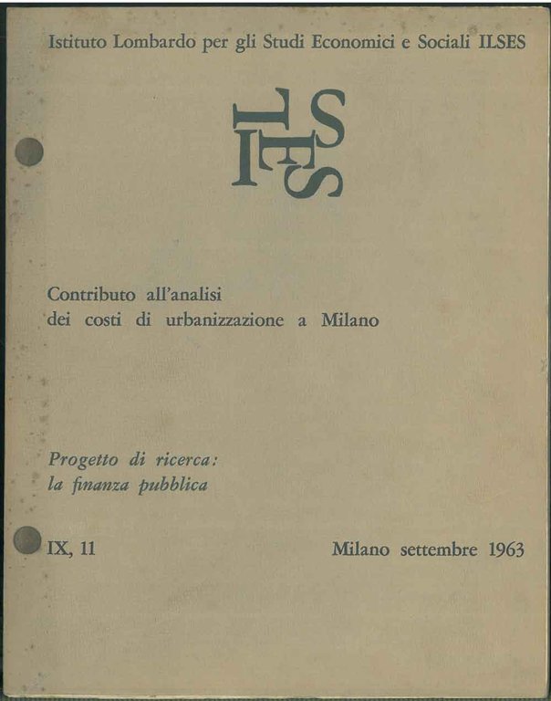 Progetto di ricerca sulla finanza pubblica. Contributo all'analisi dei costi …