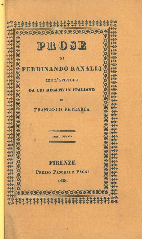 Prose di Ferdinando Ranalli con l'epistole da lui recate in …