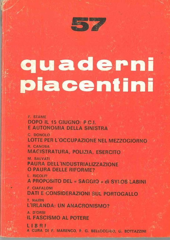 Quaderni piacentini. Anno xiv, n. 57, aprile 1975