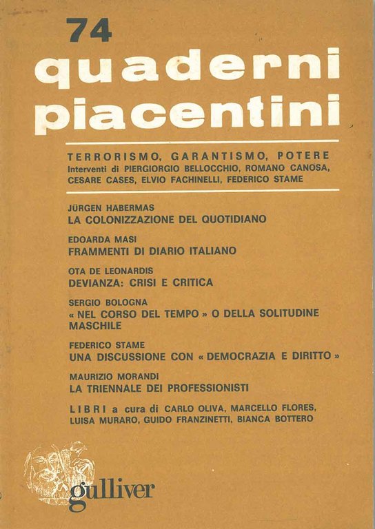 Quaderni piacentini. Anno xix, n. 74, aprile 1980