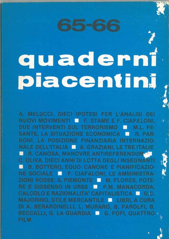 Quaderni piacentini. Anno xvii, n. 65-66, febbraio 1978