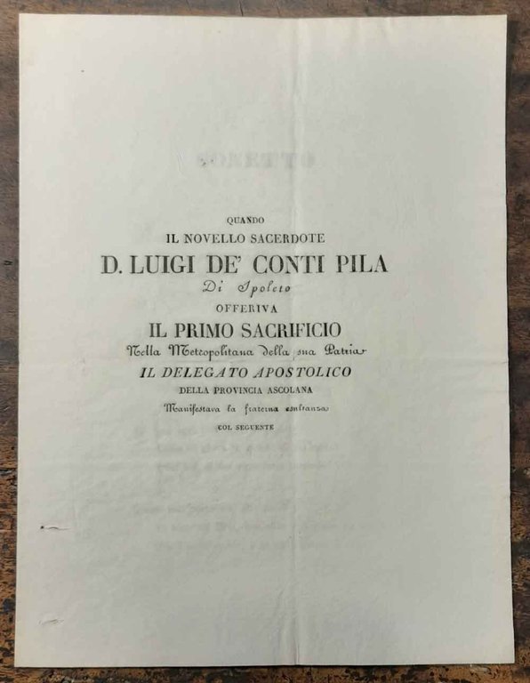 Quando il novello Sacerdote D. Luigi dè conti Pila di …