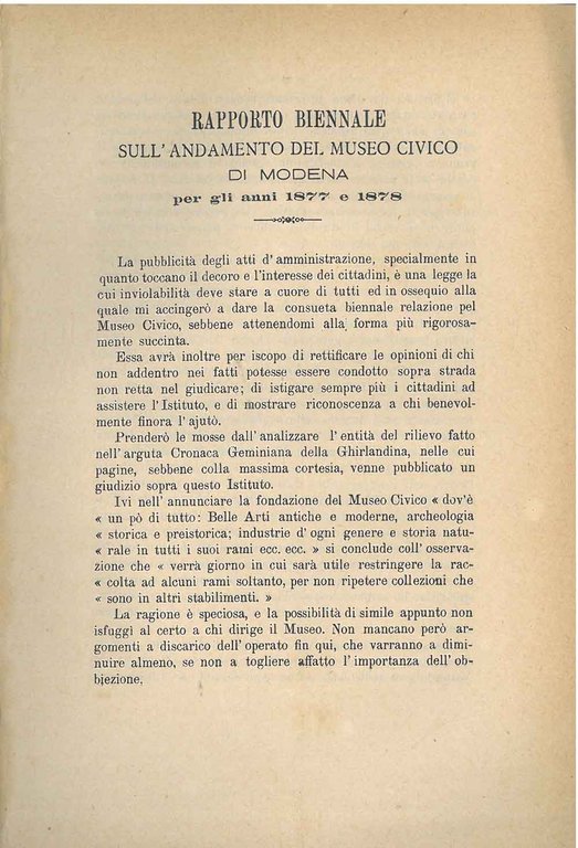 Rapporto biennale sull'andamento del museo di Modena per gli anni …