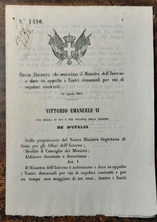 Regio Decreto che autorizza il Ministro dell'Interno a dare in …