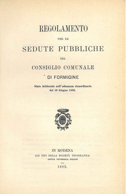 Regolamento per le sedute pubbliche del consiglio comunale di Formigine. …