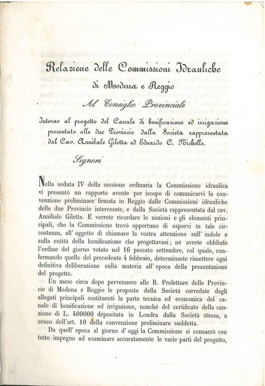 Relazione delle commissioni idrauliche di Modena e Reggio al consiglio …