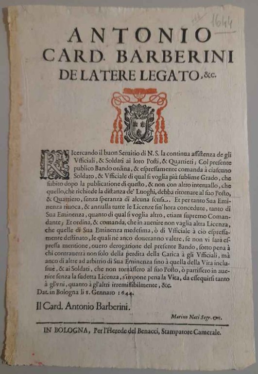 Ricercando il buon Servitio di N. S. la continua assistenza …