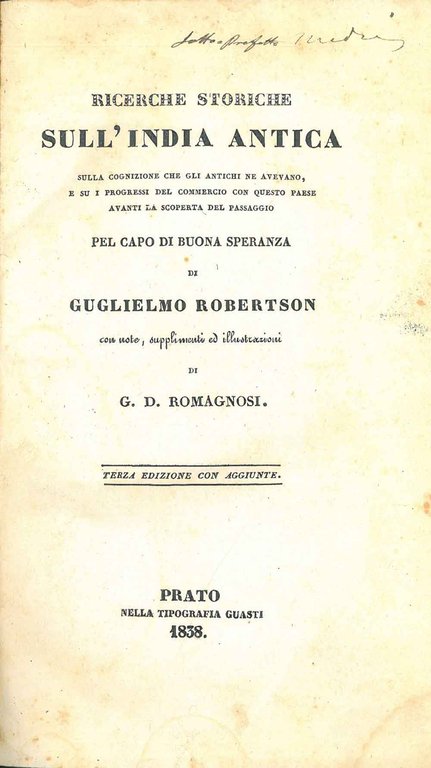 Ricerche storiche sull'India antica sulla cognizione che gli antichi ne …